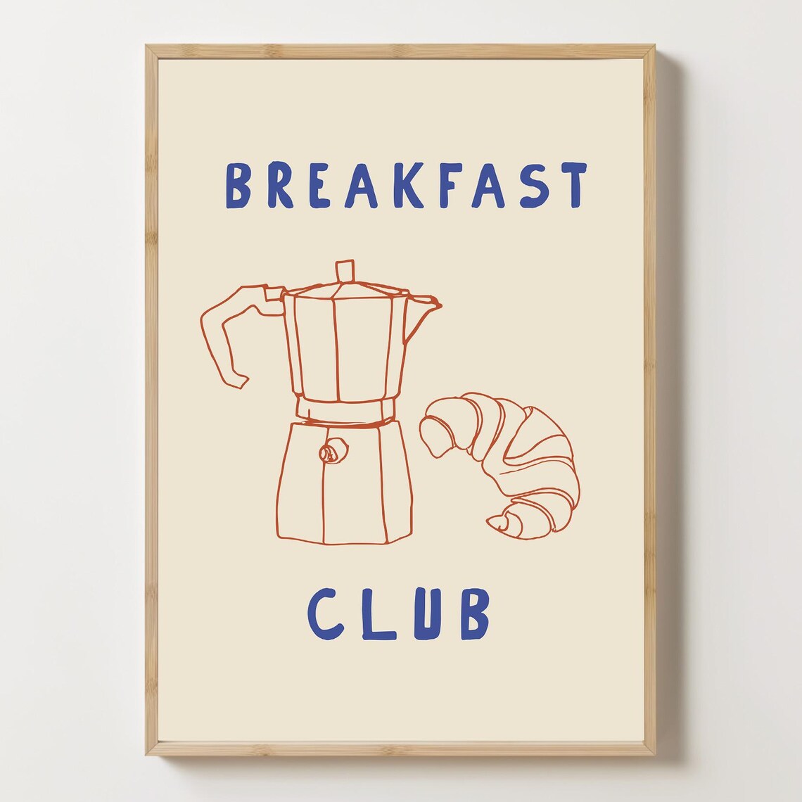 Breakfast Club Moka Pot Croissant Coffee Line Art French Cafe Poster
