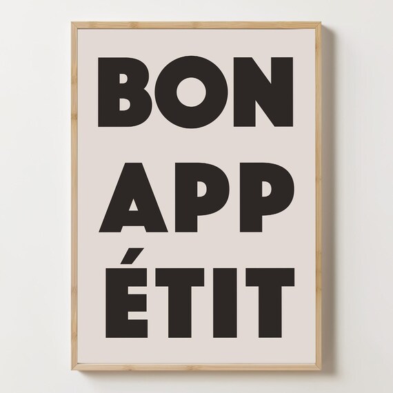 Bon Appetit Bold Black Typography Kitchen Dining Wall Decor Poster