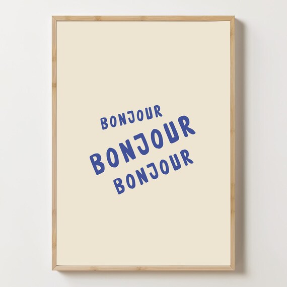 Bonjour French Wall Art Print, Vintage Style Decor