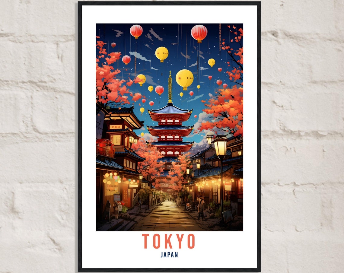 Tokyo Travel Poster Tokyo At Night Wall Hanging Japan Artwork Travel Print Wall Art Tokyo Japan Asia Home Decor Gift Travel Art Japan Temple