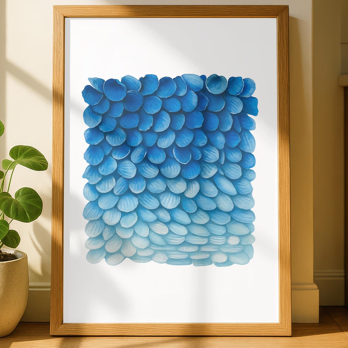 Blue Ombr Shell Abstract Watercolor Art Print