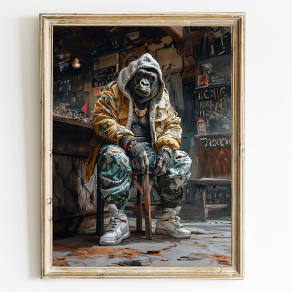 Cool Gorilla Streetwear Hip Hop Portrait Funny Animal Decor Poster