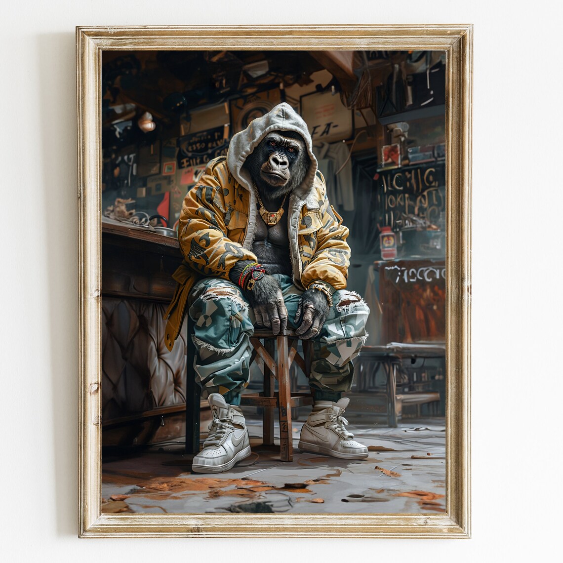 Cool Gorilla Streetwear Hip Hop Portrait Funny Animal Decor Poster