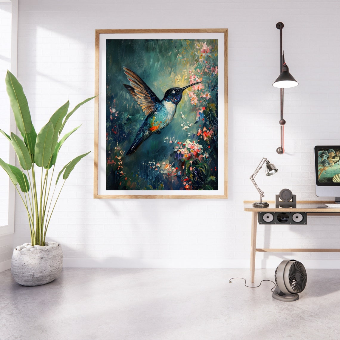 Colorful Hummingbird In Blooming Garden Impressionist Art Poster - Image 3