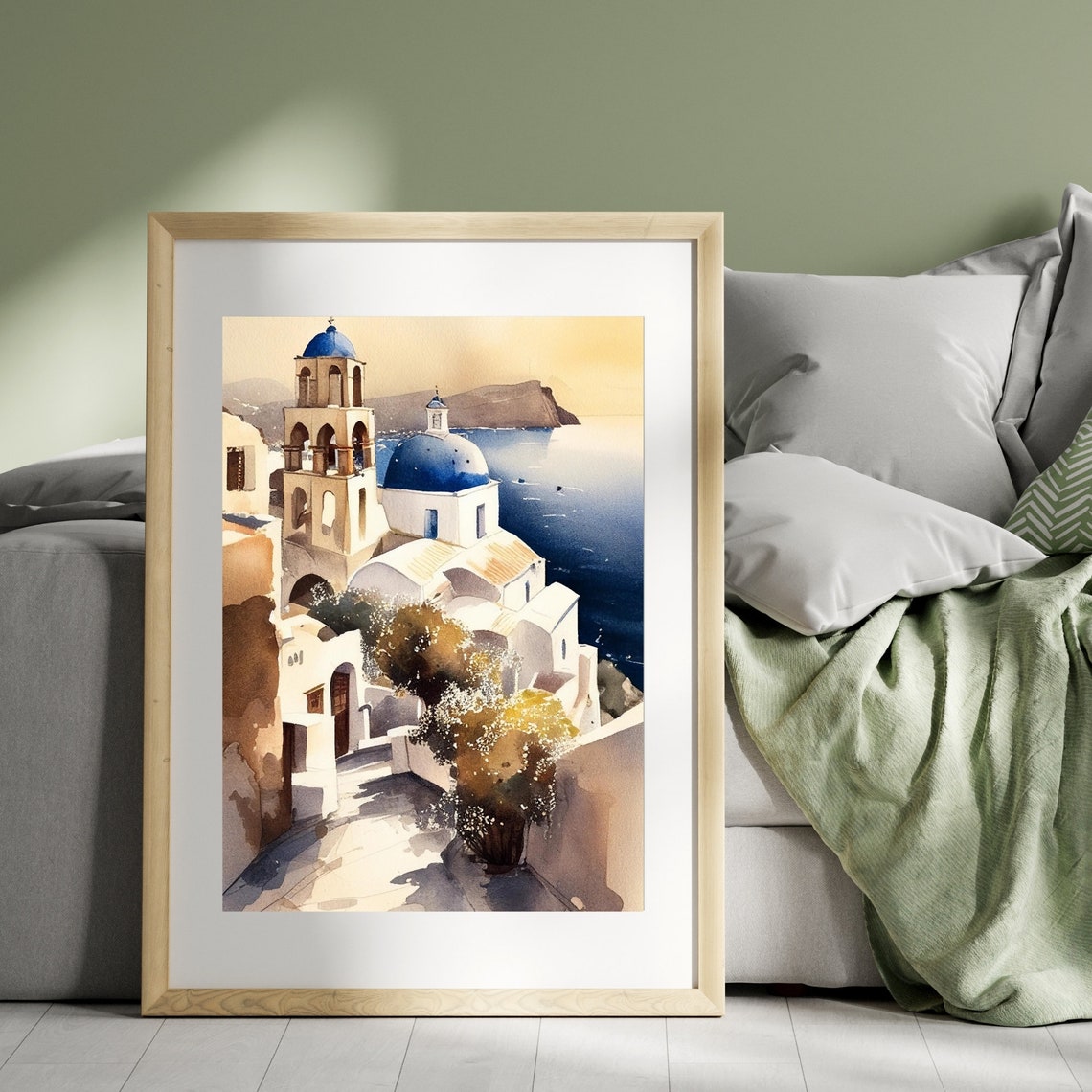 Santorini Blue Domes Watercolor Greek Island Travel Art Poster - Image 3
