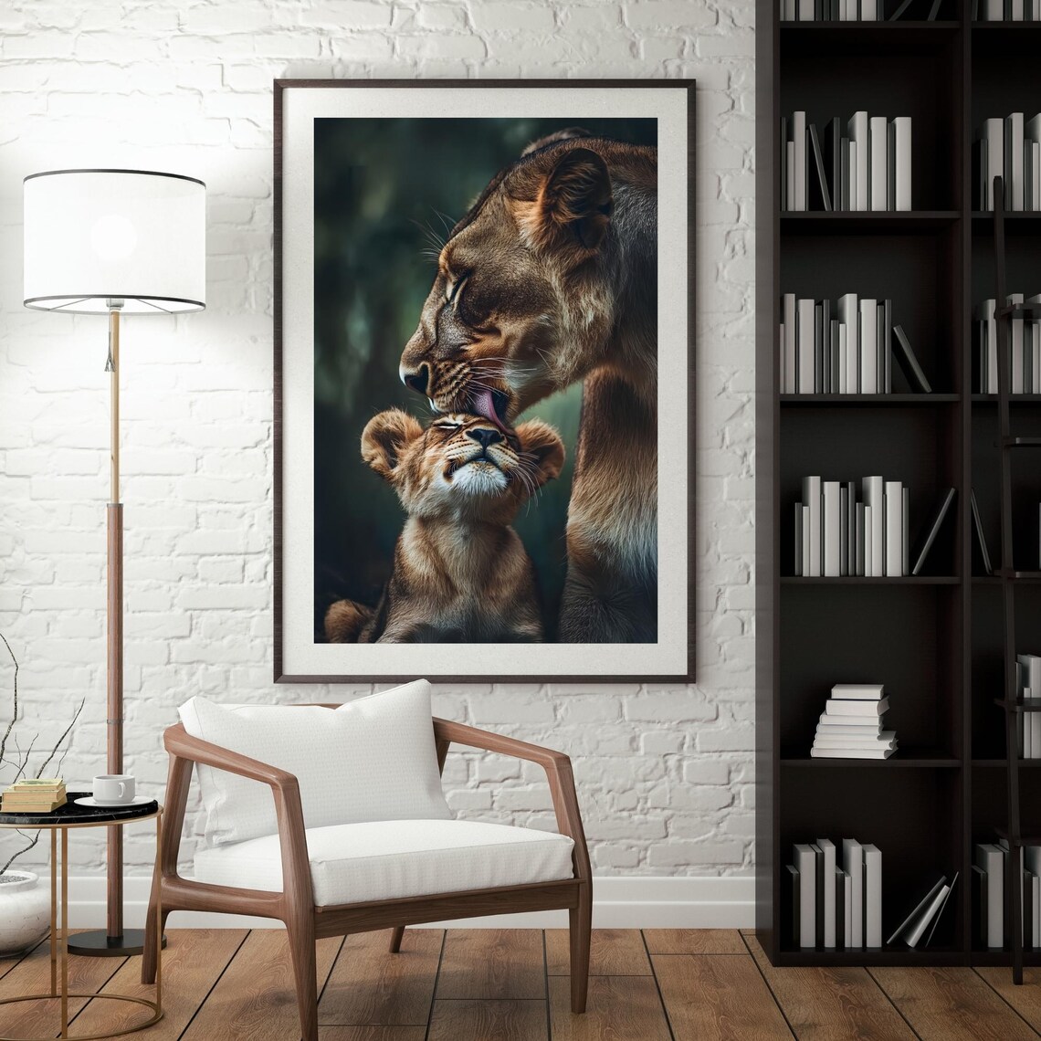 Lioness and Cub Tender Moment Majestic Wildlife Portrait Poster - Image 3