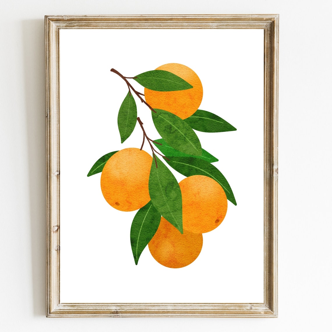Watercolor Orange Branch with Green Leaves Kitchen Art Poster