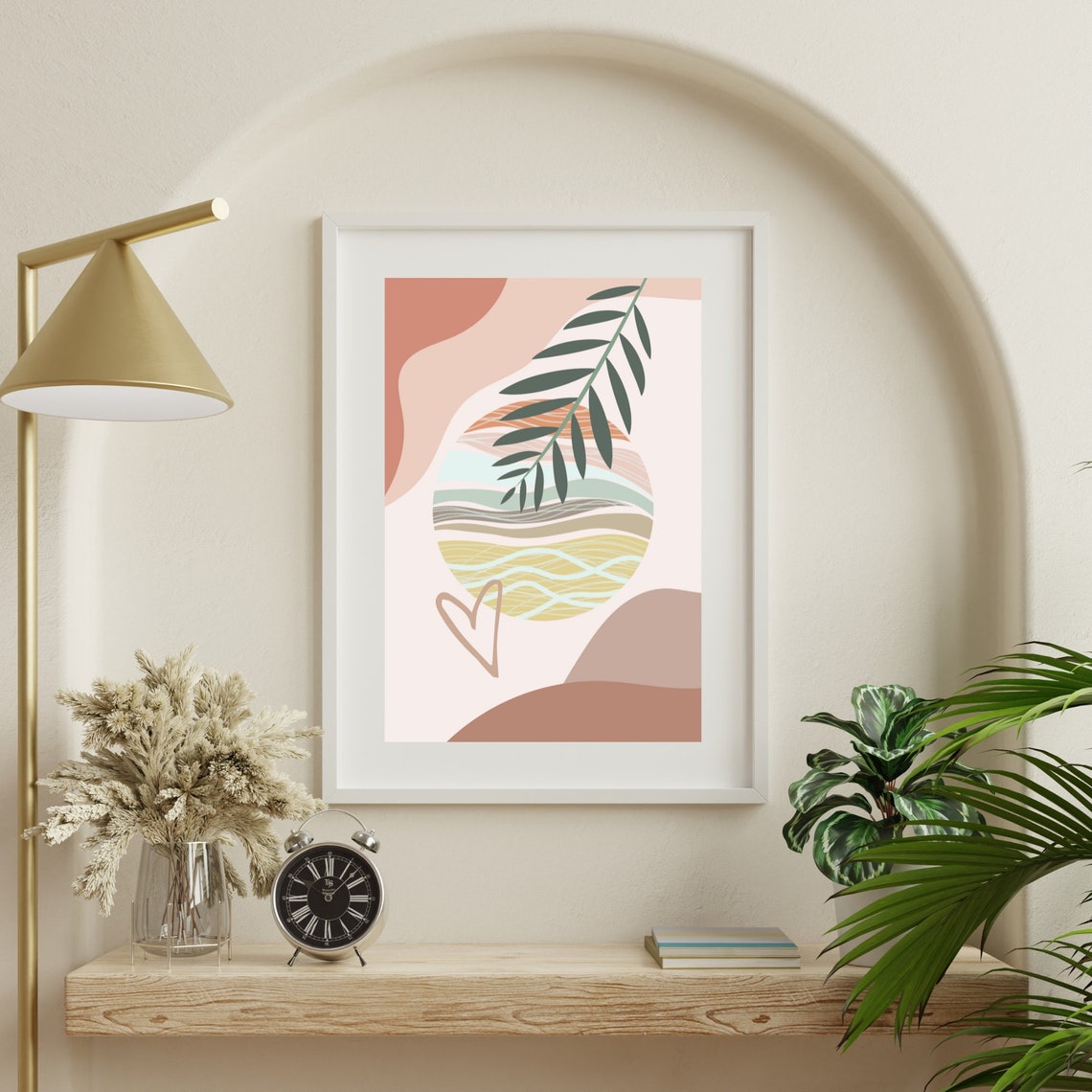 Boho Abstract Palm Leaf Sun Heart Modern Neutral Decor Poster - Image 2
