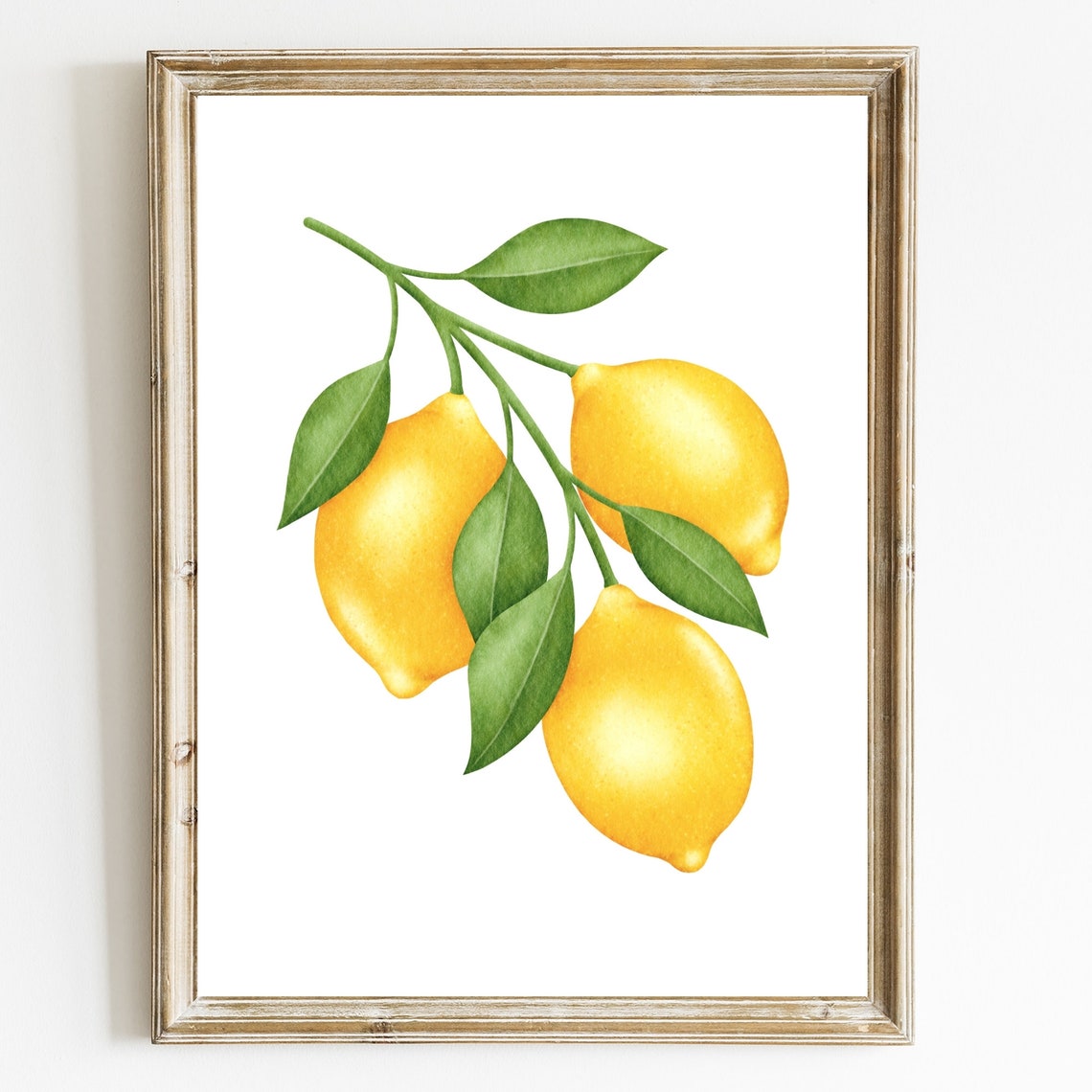 Watercolor Lemon Branch with Green Leaves Kitchen Art Poster