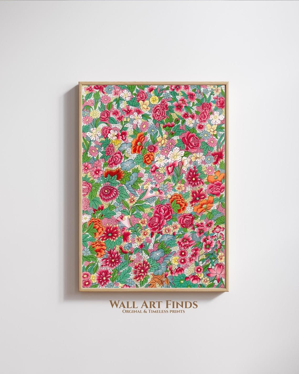 Dense Colorful Japanese Floral Pattern Traditional Textile Poster