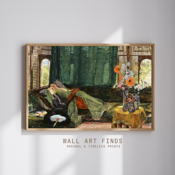 Orientalist Neoclassical Wall Art Reclining Woman Oriental Interior Print Vintage Exotic Painting Poster Antique Historical Artwork