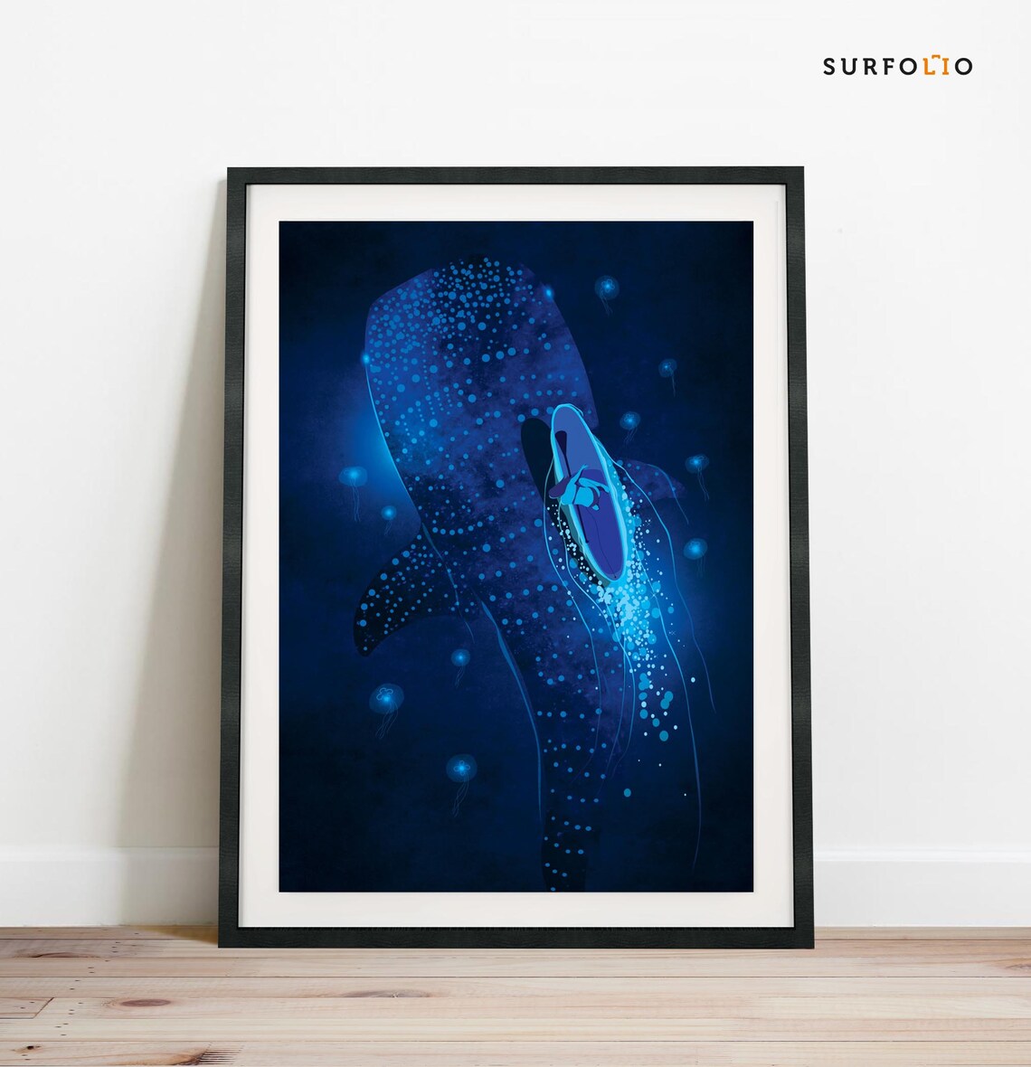Night Whale Shark Paddle Board Art Print