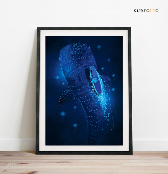 Night Whale Shark Paddle Board Art Print