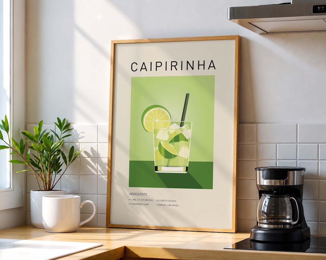Caipirinha Cocktail Print, Minimalist Bar Cart Art