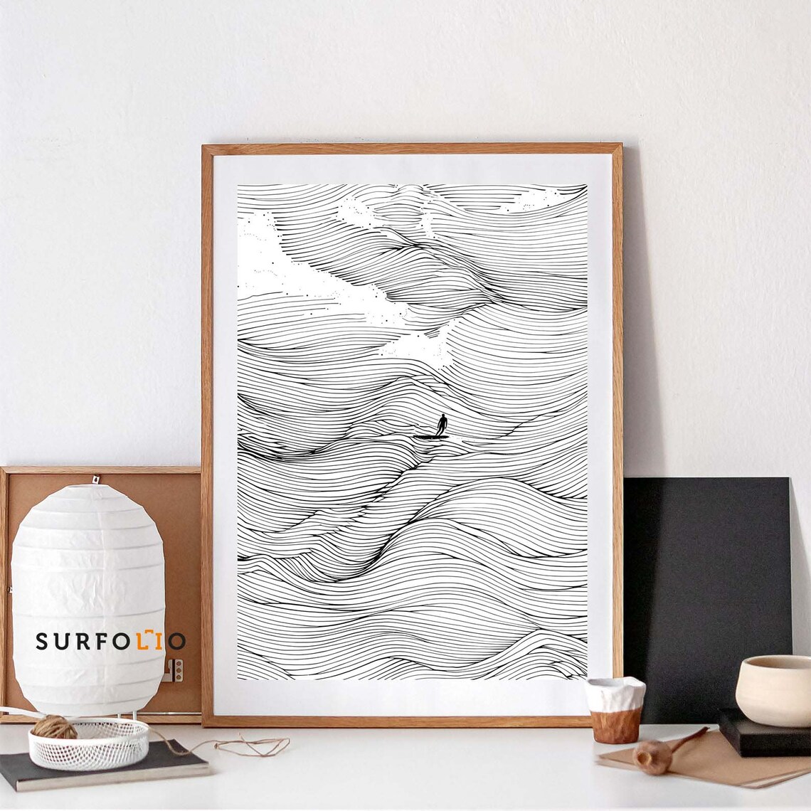 Minimalist Waves Line Art, Surfing Poster