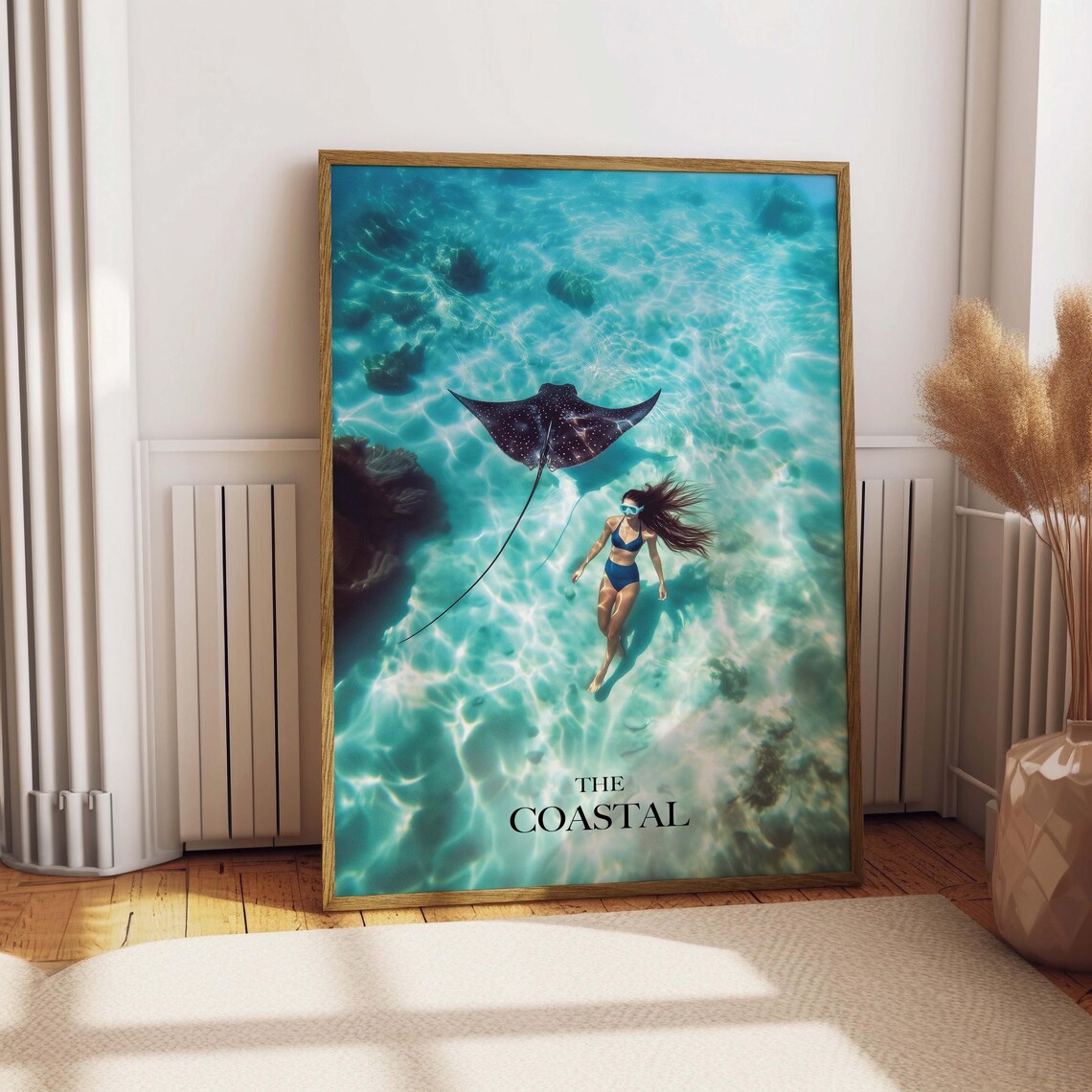 Manta Ray Ocean Art Print, Coastal Decor