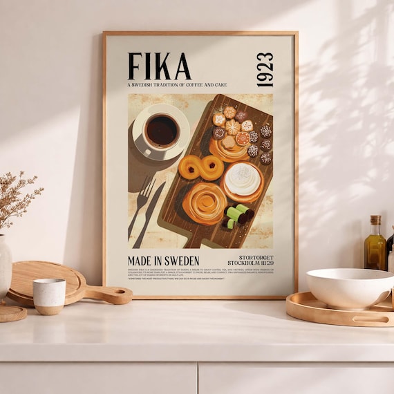 Fika Print, Swedish Coffee And Cake Art