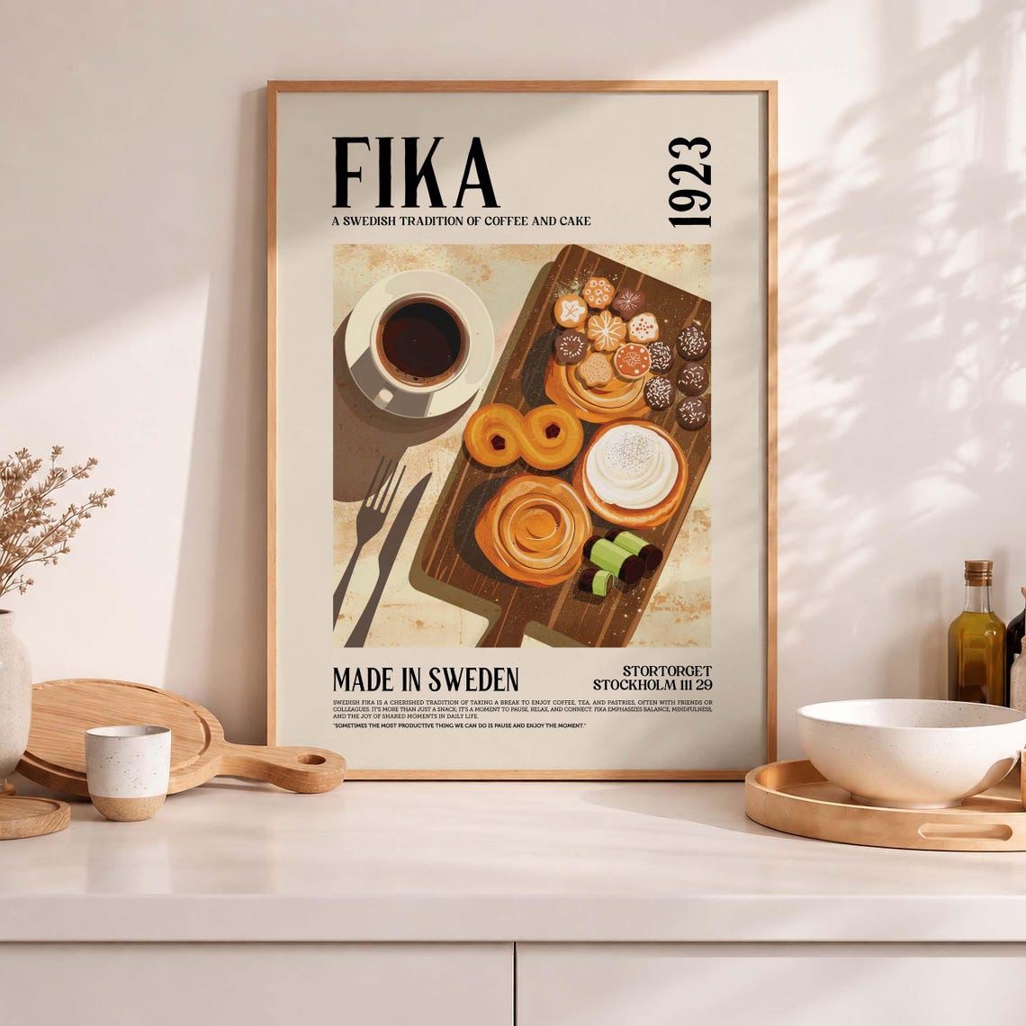 Fika Print, Swedish Coffee And Cake Art
