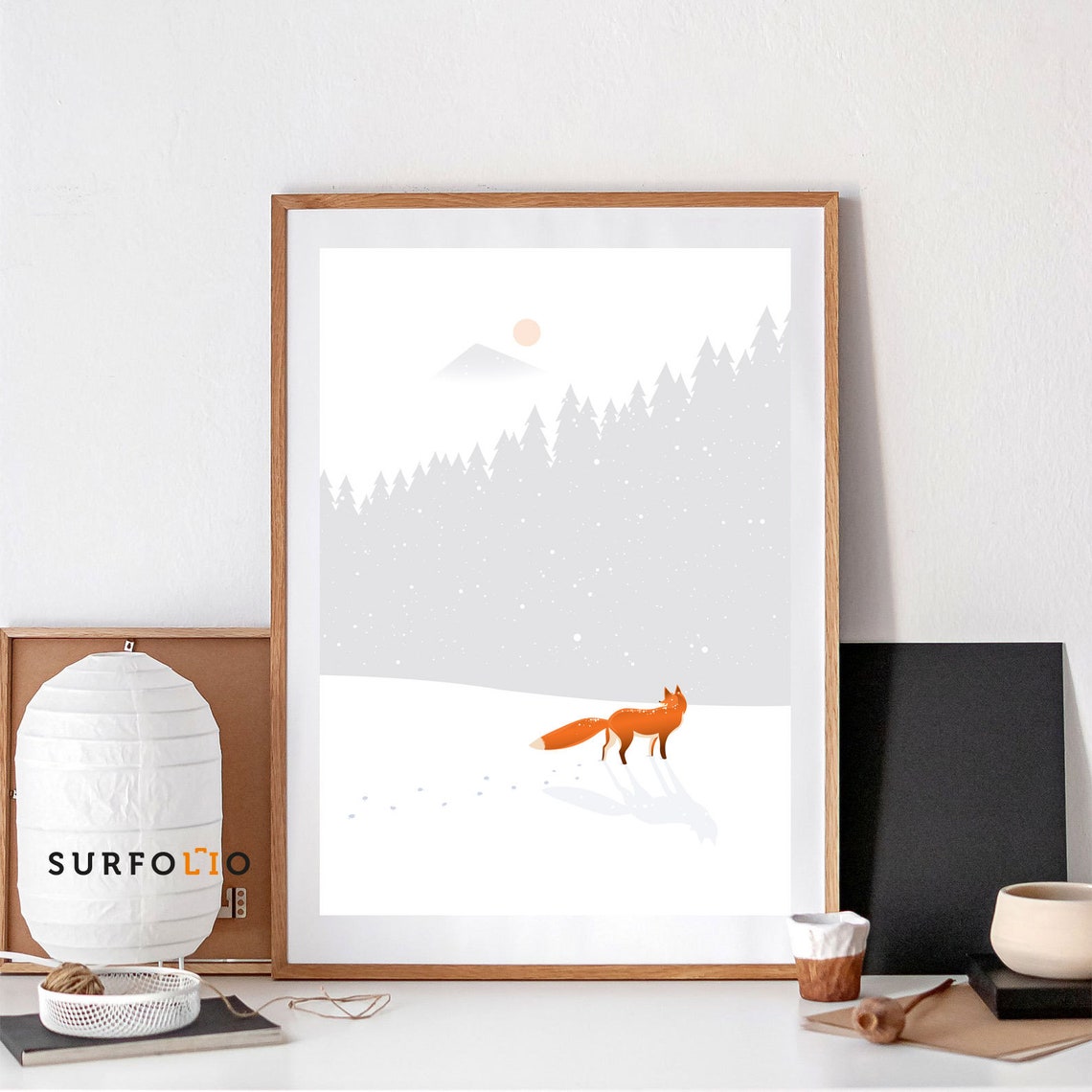 Minimalist Fox In Snow Print Abstract Winter Forest Art Digital Download
