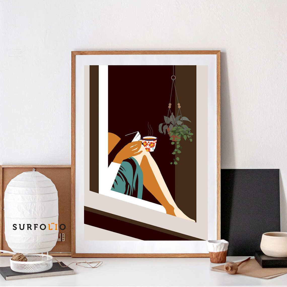 Woman Reading Coffee Relaxing Girl and Book Art Print