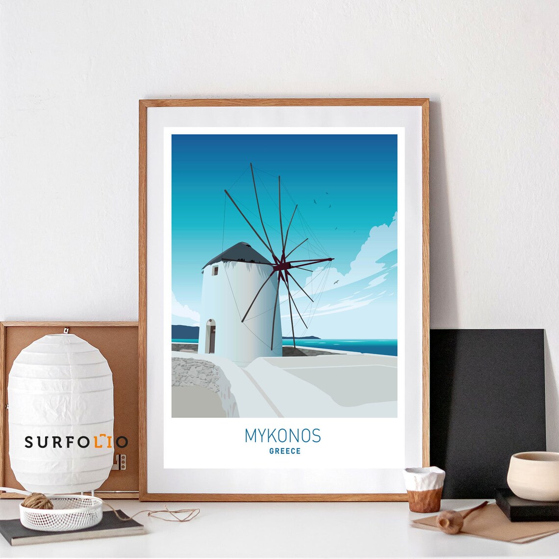 Mykonos Greece Windmill Travel Poster