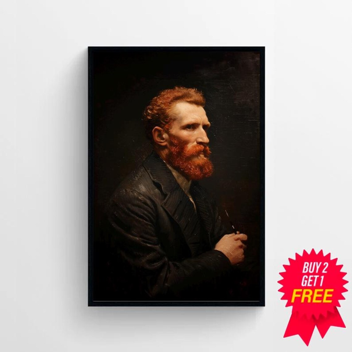 Moody Red-Bearded Artist Holding Brush Vintage Dark Oil Portrait Poster - Image 4