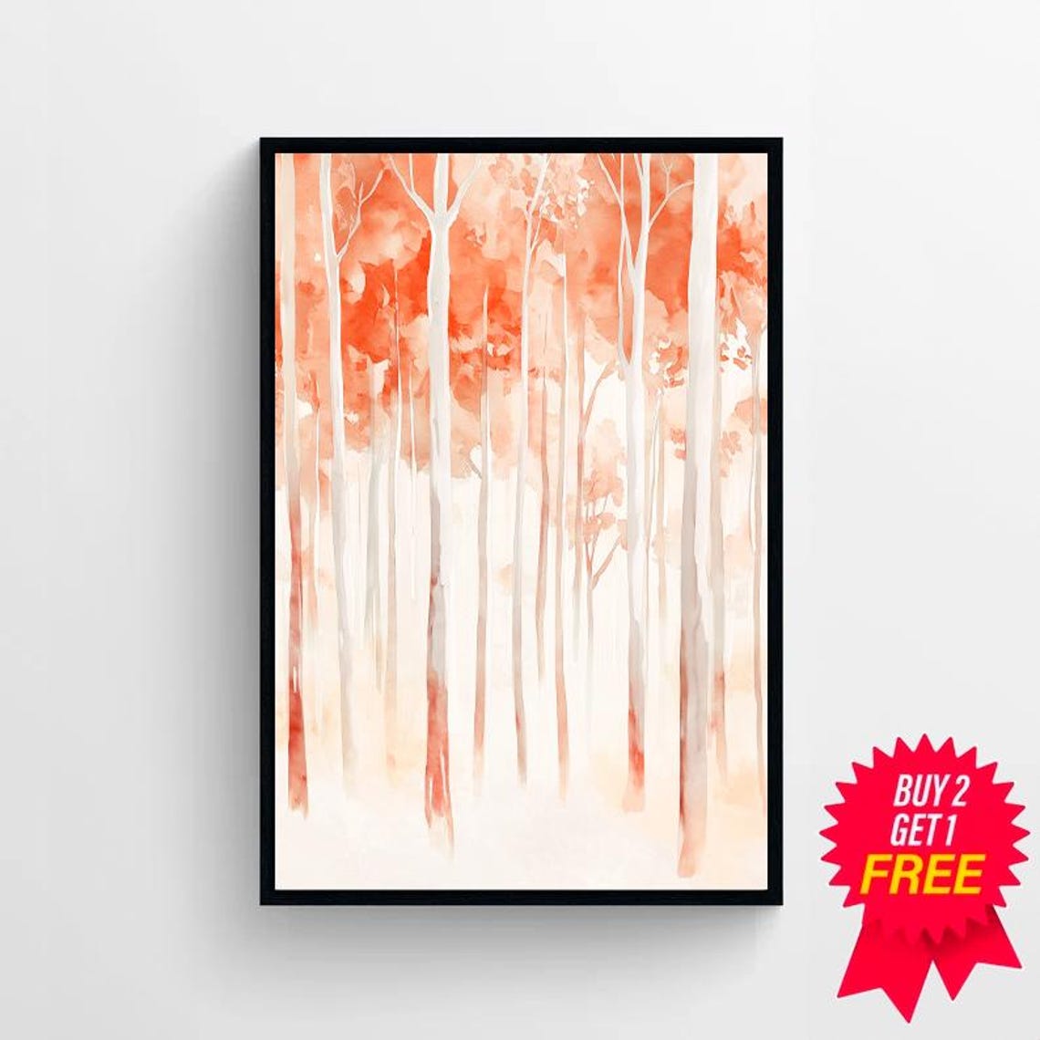 Eucalyptus Forest With Coral Red Canopy Watercolor Art Poster - Image 4