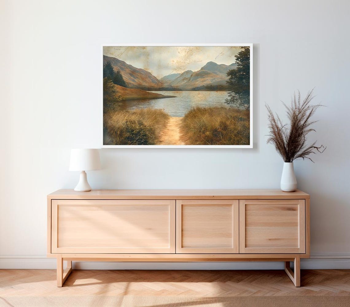 Serene Nature Scene Wall Art Artwork Perfect For Home Refresh Vintage Landscape Majestic Mountain Lake View Artwork - Image 2