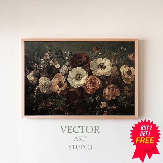 Dark Academia Frame Tv Art Abstract Flowers Vintage Frame Tv Art Botanical Vintage Moody Floral Frame Tv Art Antique Flowers