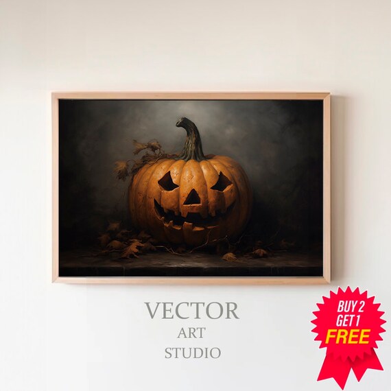 Smiling Jack O Lantern on Dark Background Moody Halloween Poster