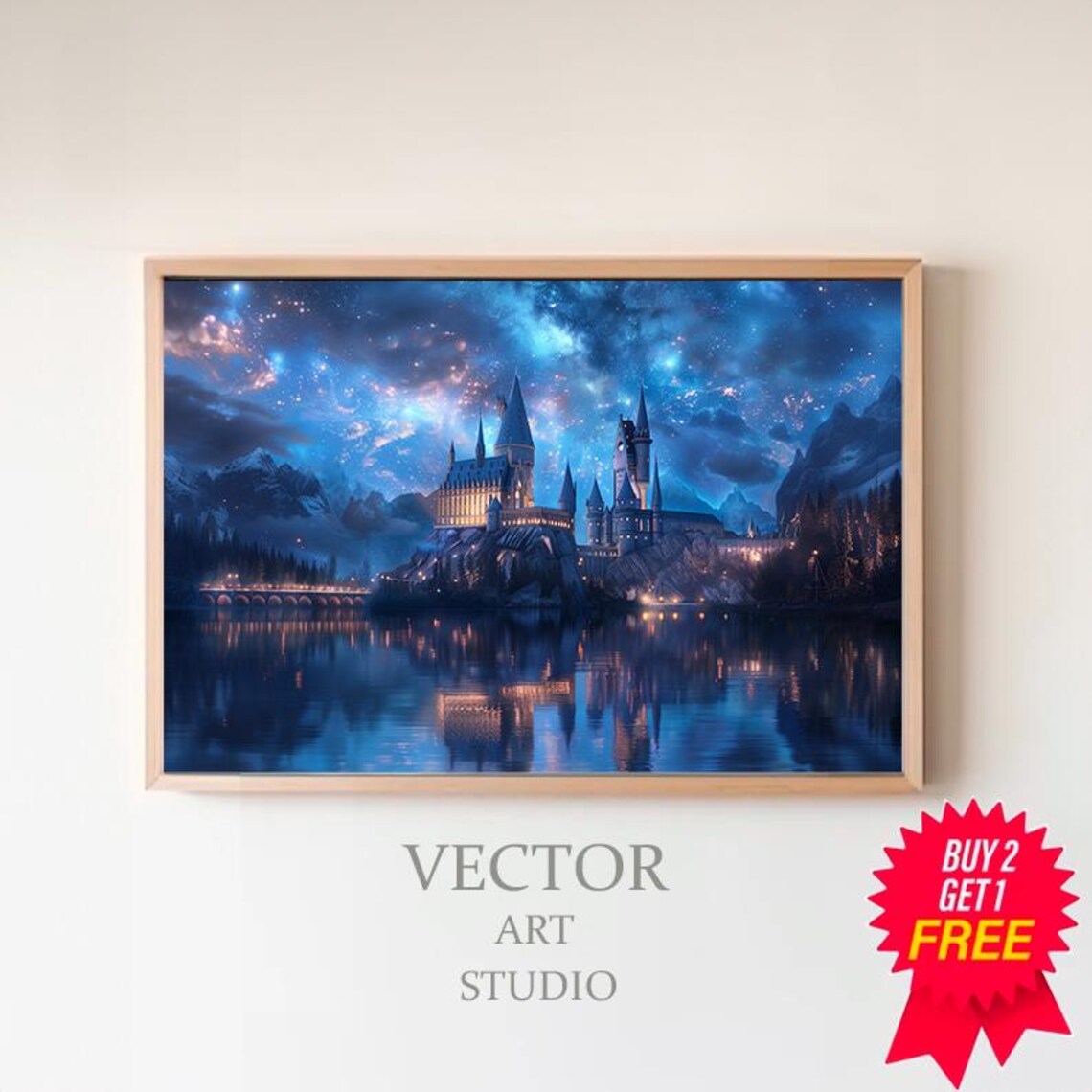 Wizard School Vintage Castle, Van Gogh-Inspired Poster