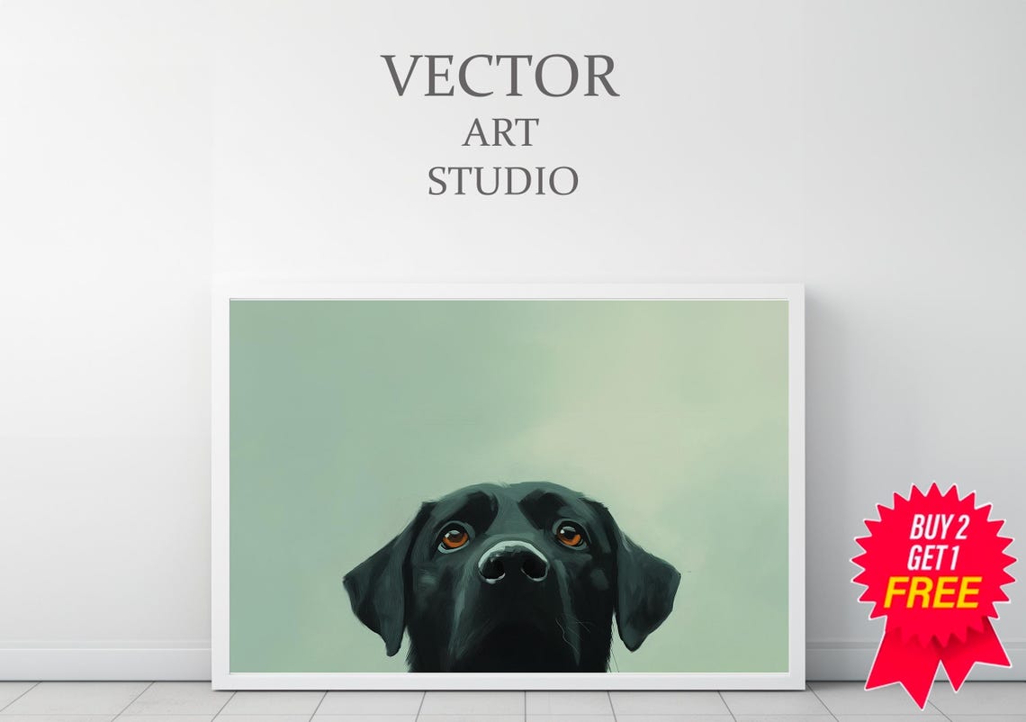Black Labrador Peeking Up on a Soft Sage Green Background Poster - Image 3