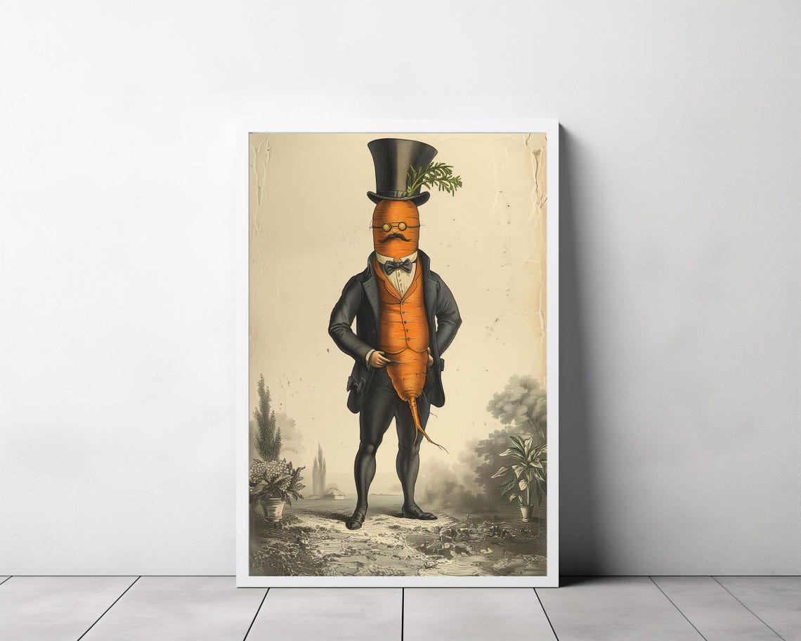 Dapper Carrot Gentleman Top Hat Vintage Humor Kitchen Poster - Image 3