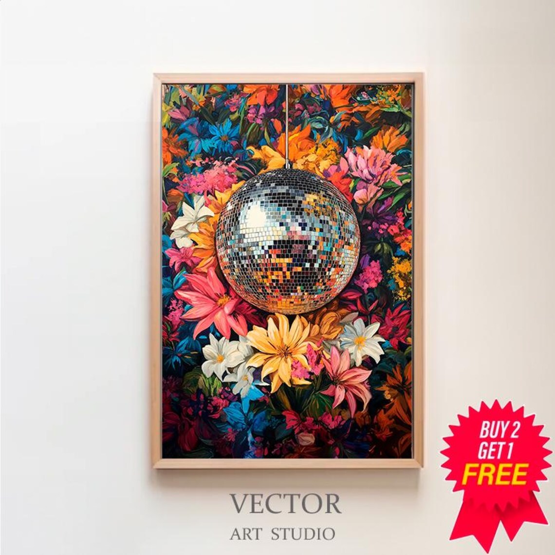 Disco Ball Botanical, Maximalist Oil Painting Art Print