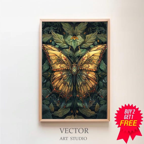 William Morris Inspired Butterfly Art Print Butterfly Print Butterfly Wall Art Large Wall Art Butterfly Decor Gift