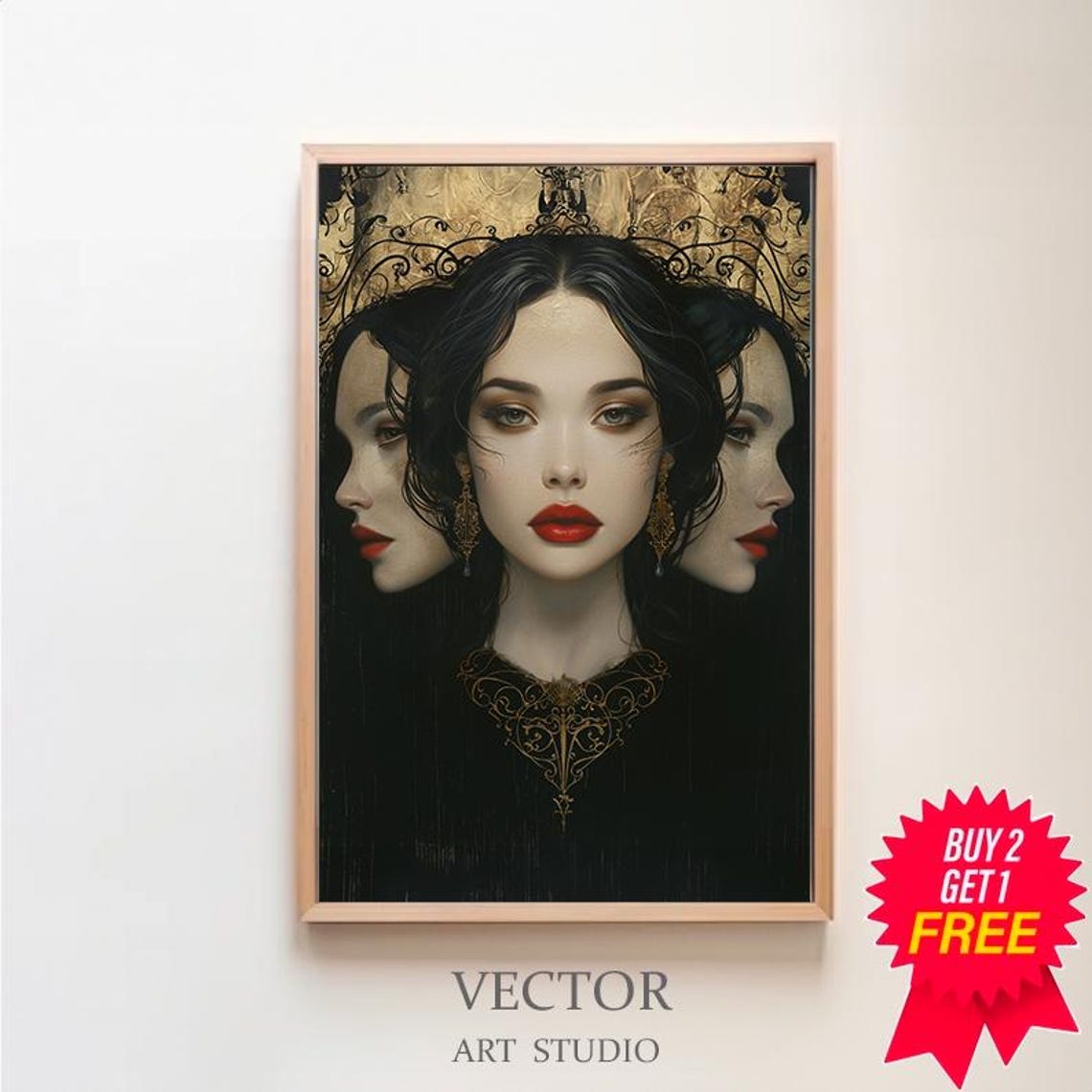 Hecate Triple Moon Goddess Fine Art Giclee Witchcraft Wicca Pagan Luna Vintage Painting Ancient Esoteric Art Hekate Witchy Artwork