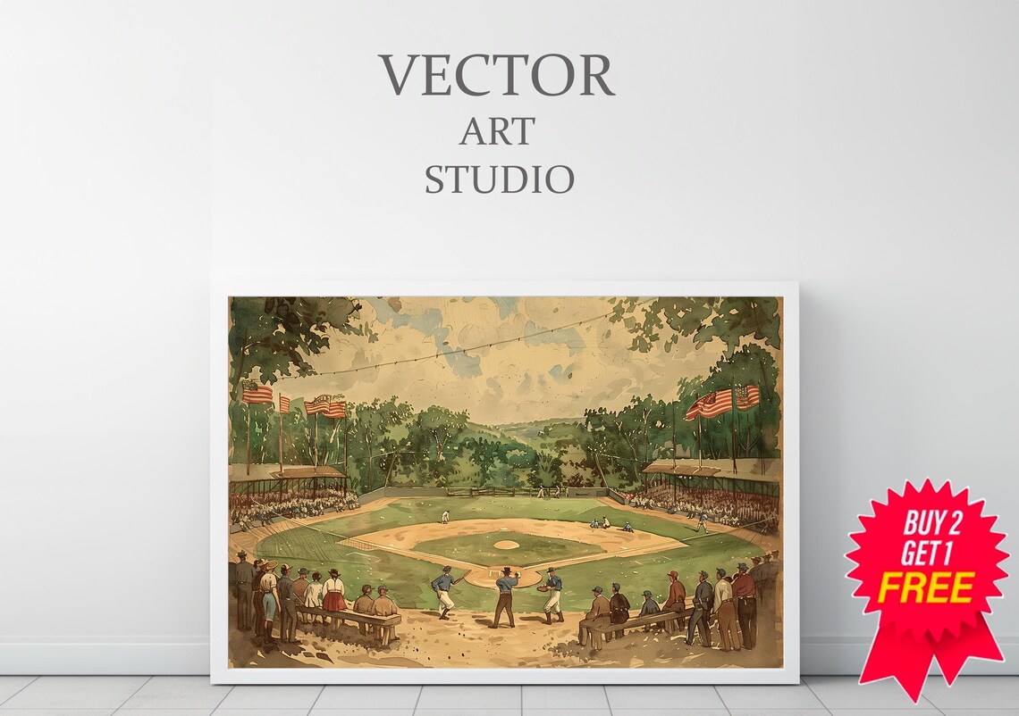 Vintage Baseball Art Print, Bat Ball Glove Gift - Image 3