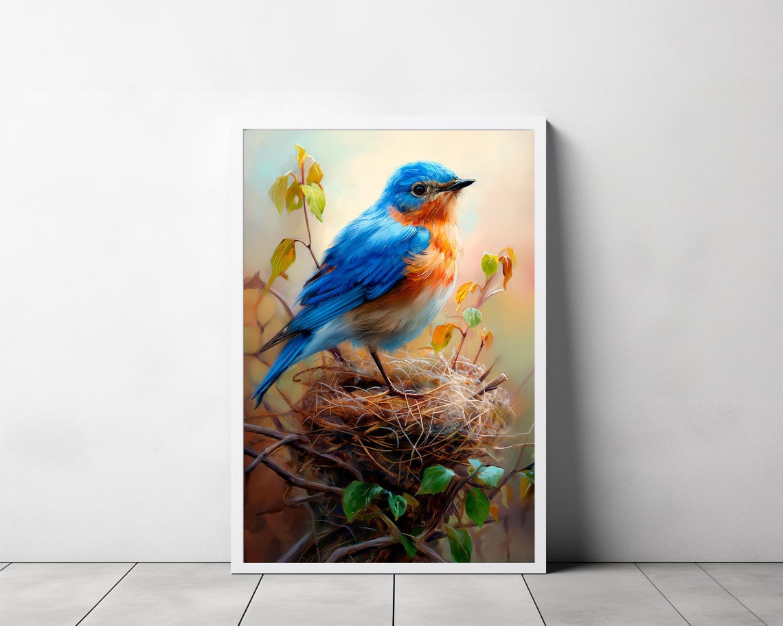 Vintage Bluebird Bird Print Antique Bird Wall Art Moody Vintage Decor Oil Painting Living Room Art - Image 3