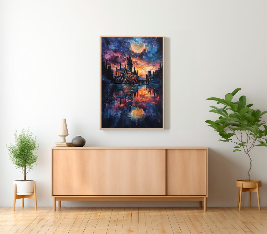 Wizard Castle at Twilight Under Crescent Moon Dreamy Fantasy Art Print - Image 2