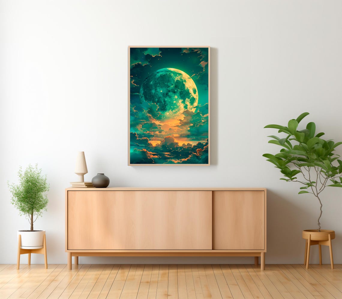 Enchanting Celestial Moon Art Print Vintage Inspired Dark Academia Dark Cottagecore Moon Art Print Night Sky Painting - Image 2