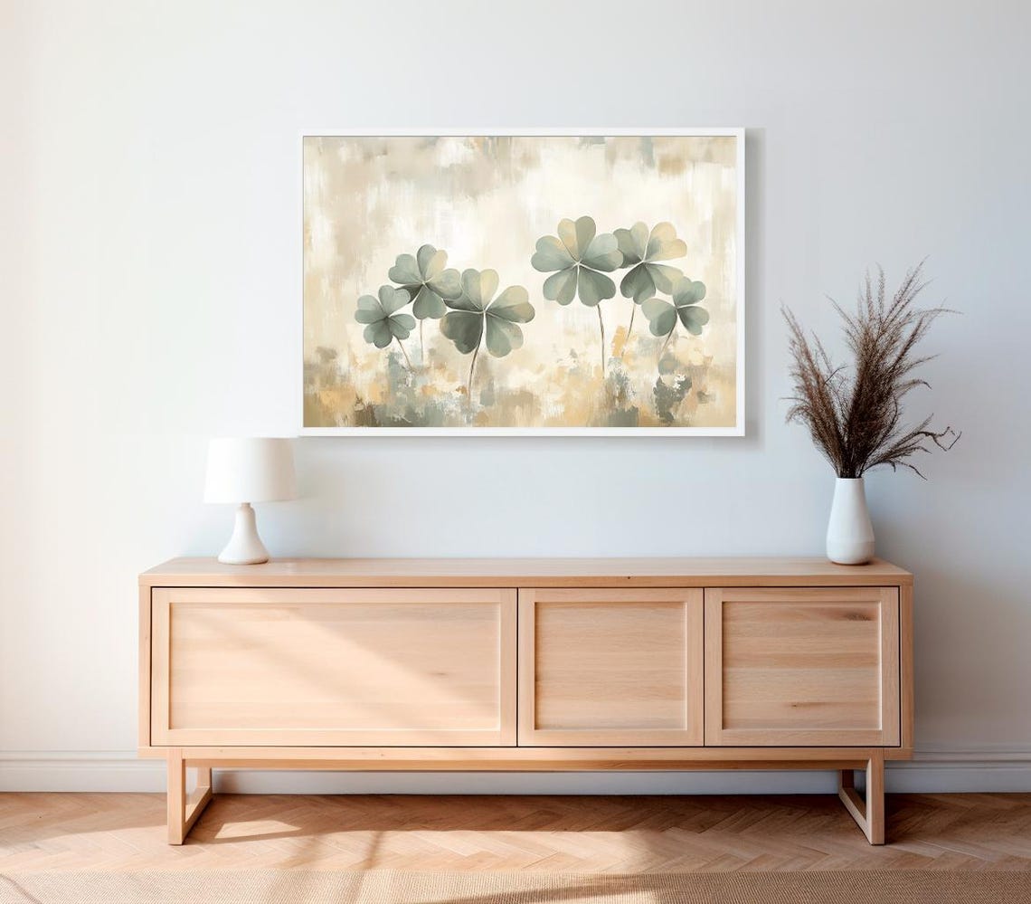Shamrock Rustic Painting Frame Tv Art St Patricks Day Decor Clover Print Moody Vintage Print Green Lg Gallery Tv - Image 2