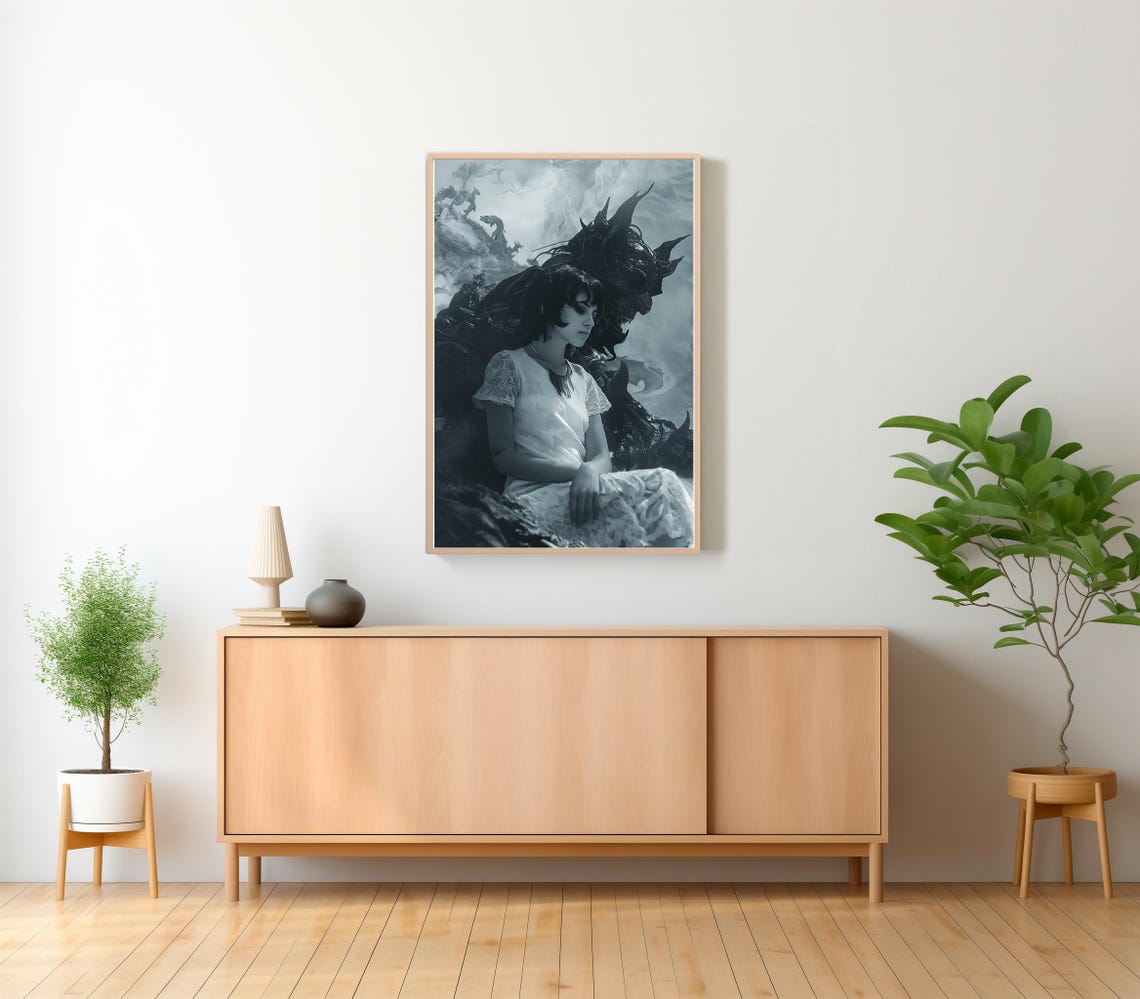 Devil Embrace Woman In White Lace Dress With Demon Gothic Poster - Image 2