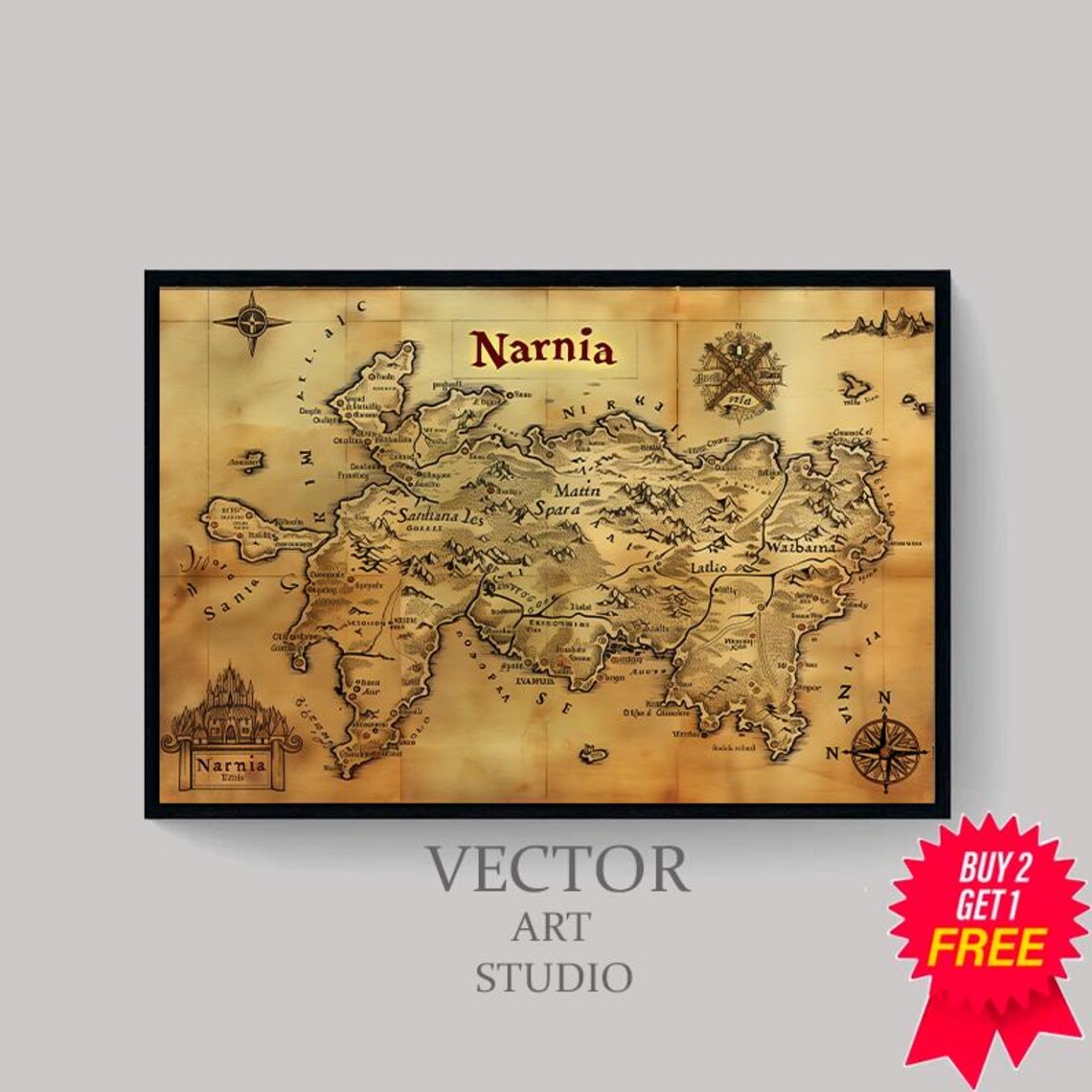 Antique Narnia Fantasy Map Vintage Cartography Illustration Poster - Image 4