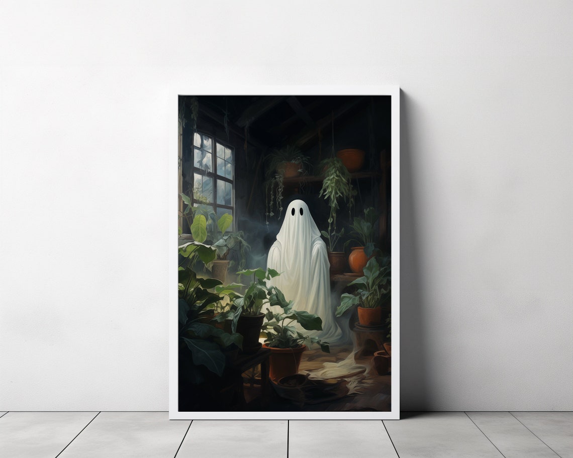 Plant Loving Ghost Standing in a Moody Greenhouse Conservatory Poster - Image 3