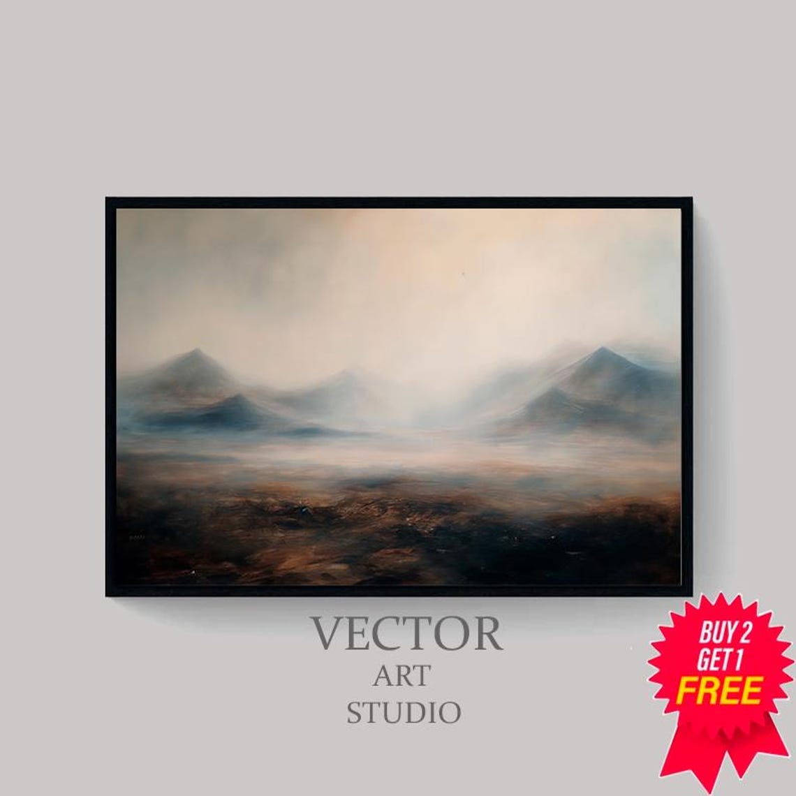 Mountain Landscape Frame Tv Art Neutral Abstract Tv Art Rustic Scenery Screensaver Moody Minimal Oil Painting - Image 4
