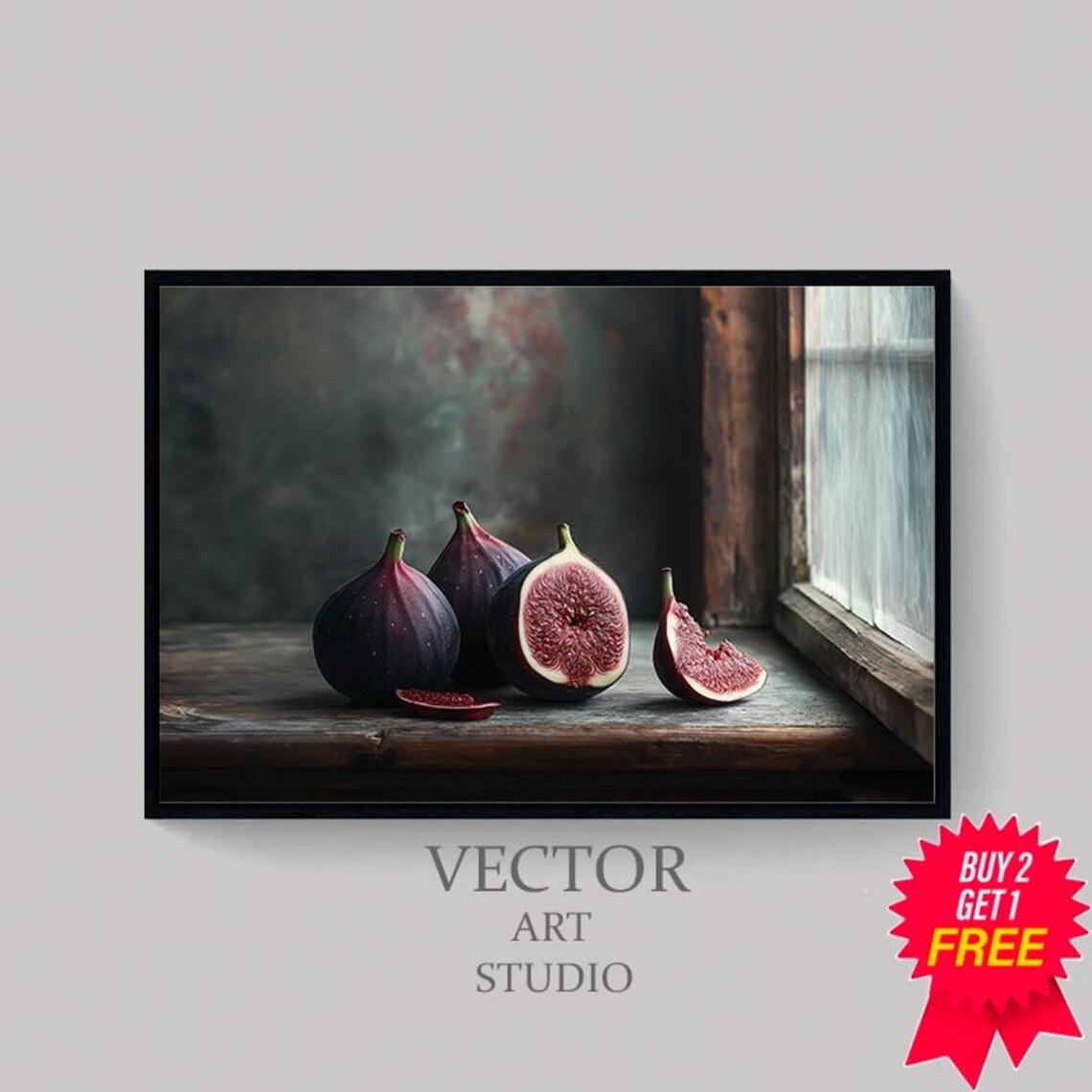 Dark Moody Figs Fruit Art Print Still Life Painting Rustic Vintage Art Painting Cottagecore Oil Painting Country Farmhouse Kitchen Decor - Image 4