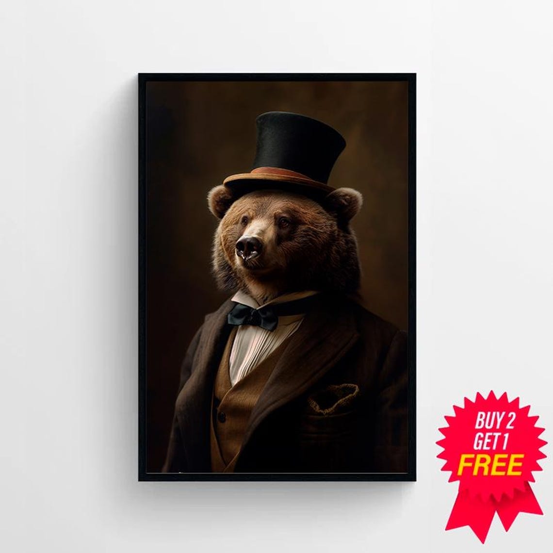 Dapper Brown Bear In Top Hat Victorian Portrait Animal Poster - Image 4