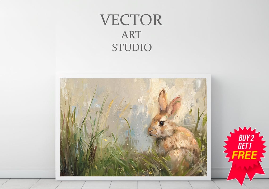 Soft Bunny Rabbit in Tall Grass Light Airy Spring Meadow Poster - Image 3
