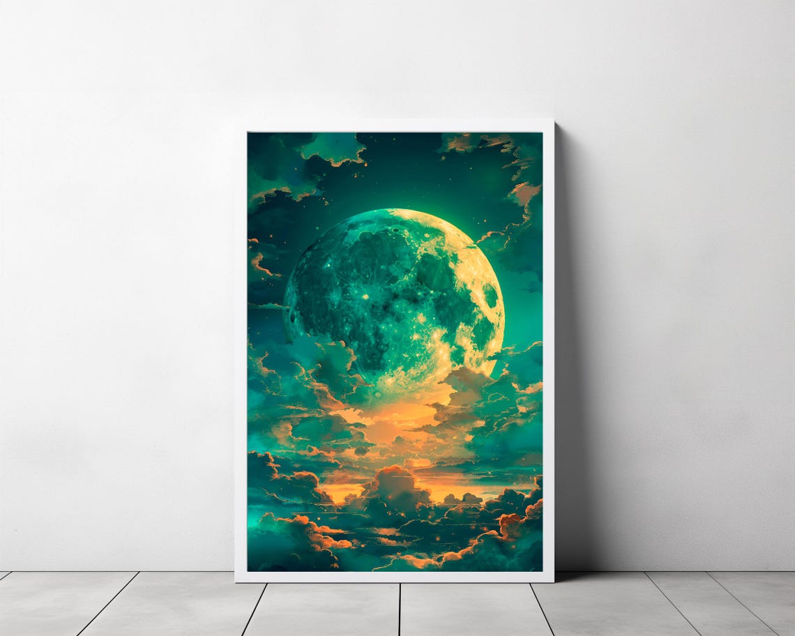 Enchanting Celestial Moon Art Print Vintage Inspired Dark Academia Dark Cottagecore Moon Art Print Night Sky Painting - Image 3