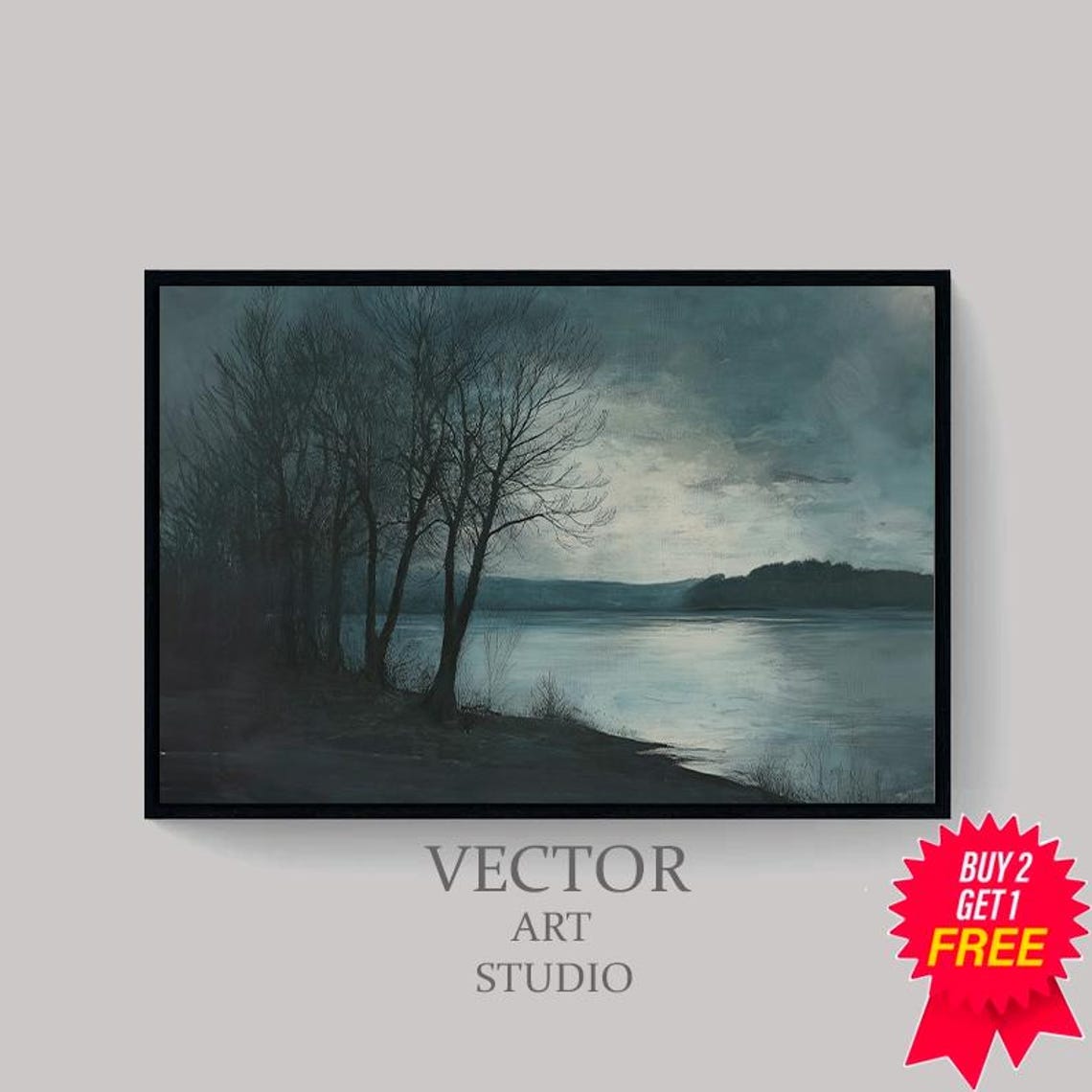 Moody Landscape Bare Trees Painting Dark Cottagecore Art Print Rustic Country Wall Art Nature Landscape Vintage Farmhouse Decor - Image 4